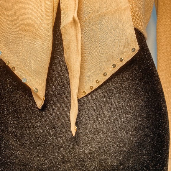 INC International Concepts Mustard 3/4 sleeve Sequined Cuffs & Tie Front Sweater - Picture 5 of 12